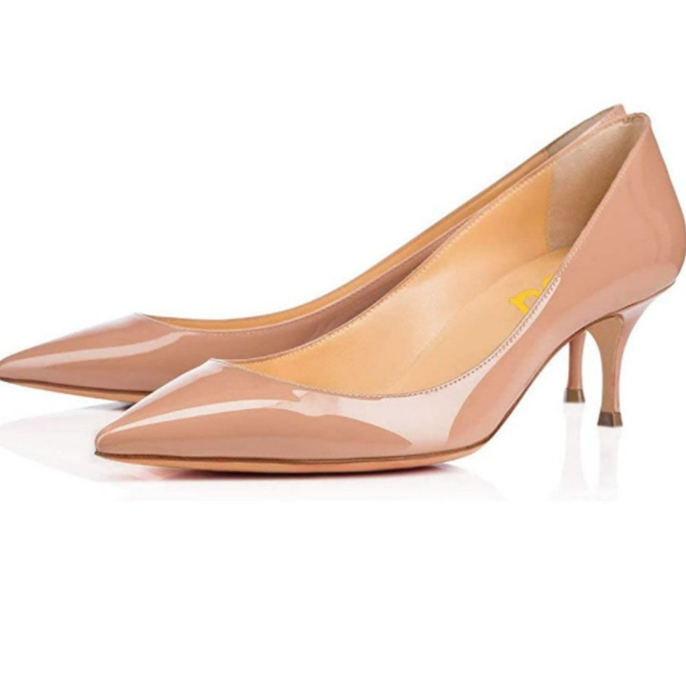 A FSJ Classic Kitten Heels Pointy Closed Toe Pumps